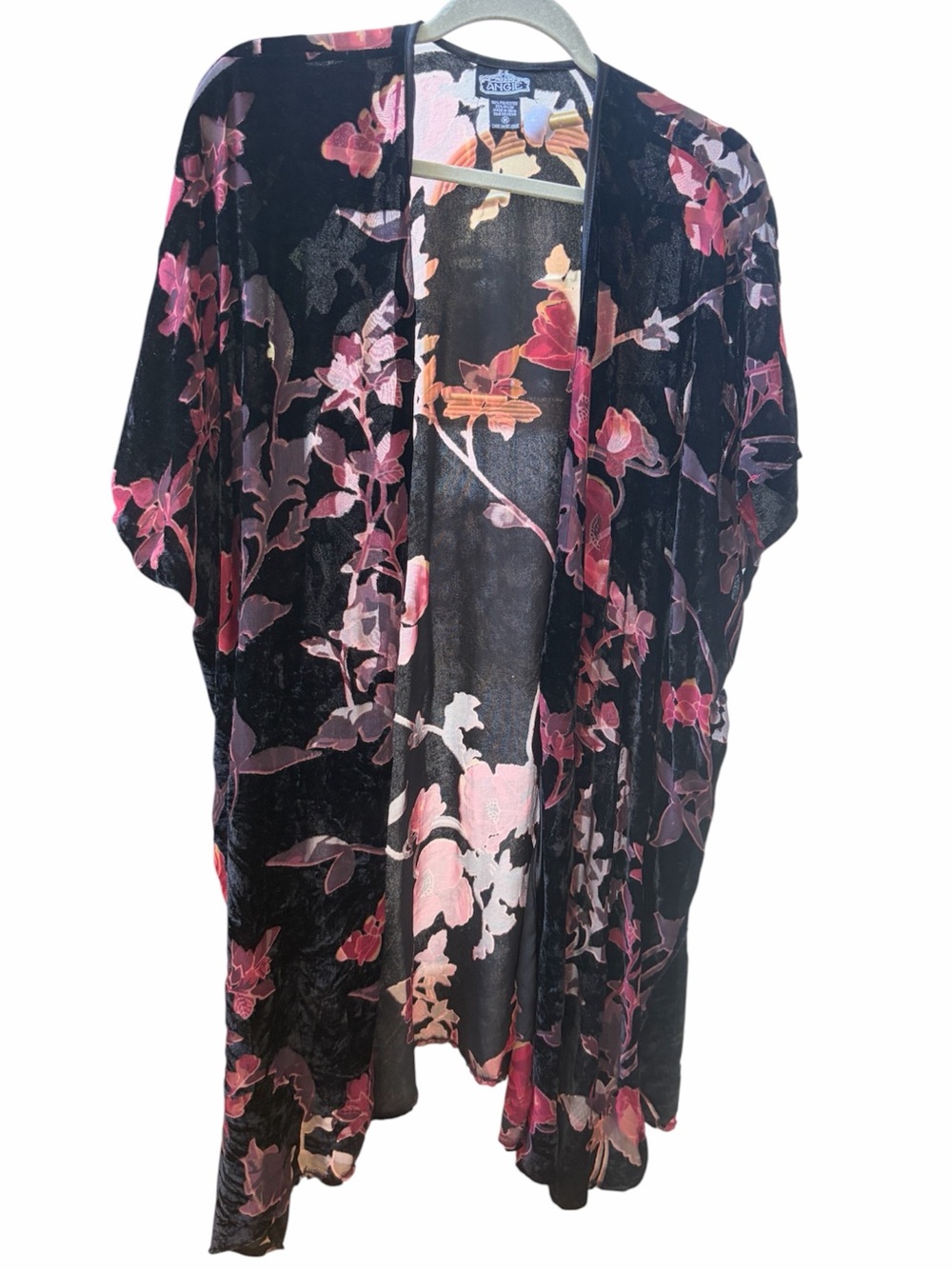 ANGIE burn out velvet kimono floral medium short sleeve EUC
